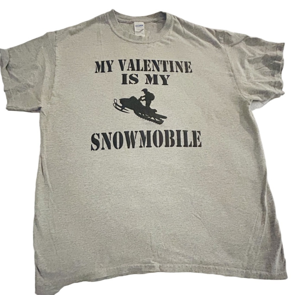 Valentines Day snowmobile Gildan Gray Heavy Cotton T-Shirt men large